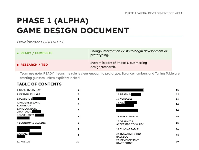 Page one of our Phase 1 design doc.