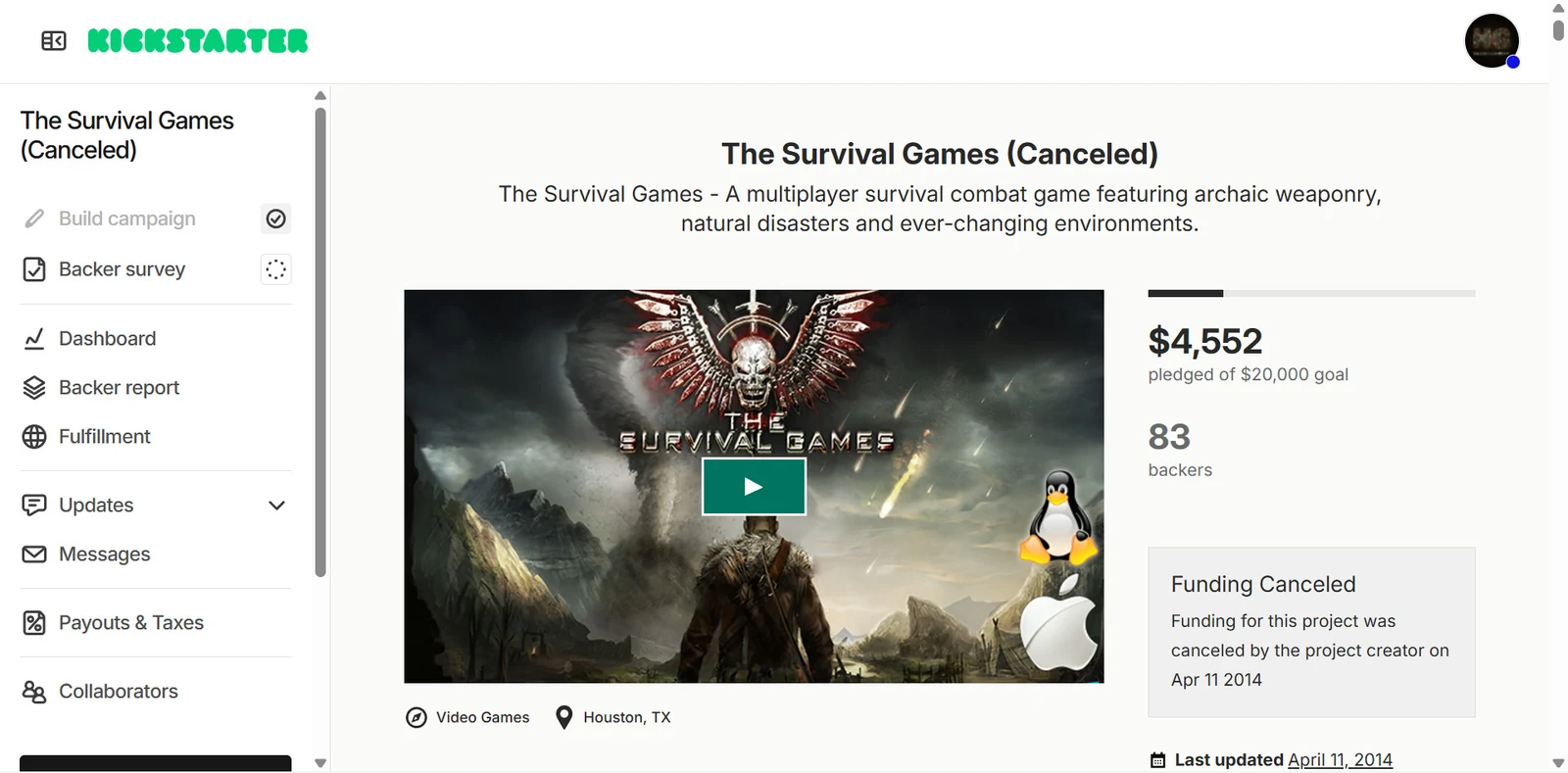Our 2014 Kickstarter, back when it was called The Survival Games.
